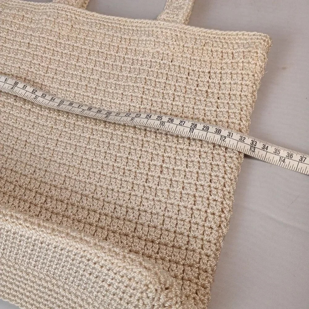 The Sak Crocheted Knit Medium‎ Tote Shoulder Bag Purse Natural Tan Boho 12.5x11
